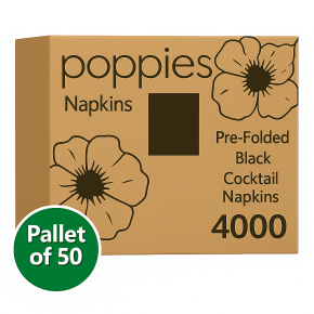 Napkin, 24cm, 2 ply, 4 Fold, Cocktail, Black (4000)