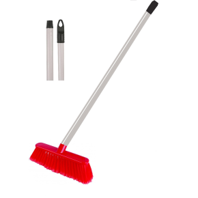 JanSan Poly Broom Head Stiff Bristles & Handle Red
