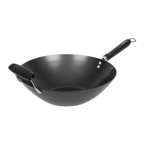 Wok, Non-Stick, Flat Base Carbon Steel, 356mm